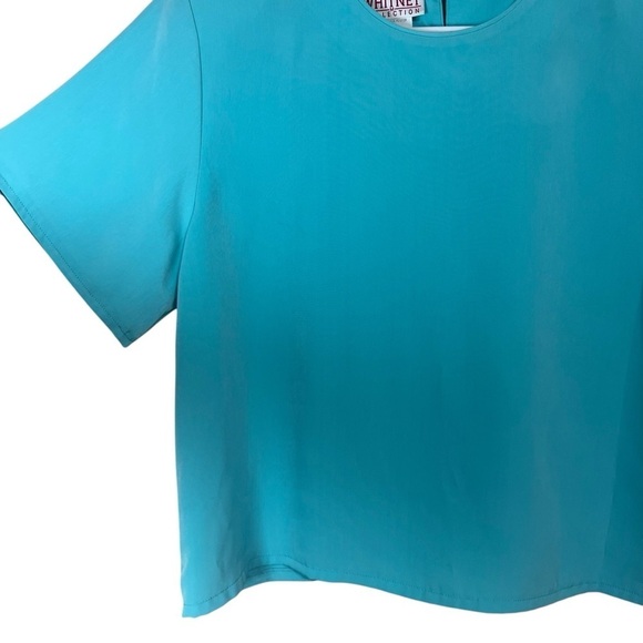 Vintage (1980s-90s) Whitney Collection Teal Short Sleeve Blouse Crop Sz Medium - Picture 3 of 7